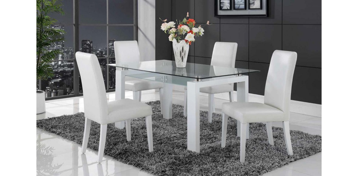 Contemporary Dining Room White Leather Chairs